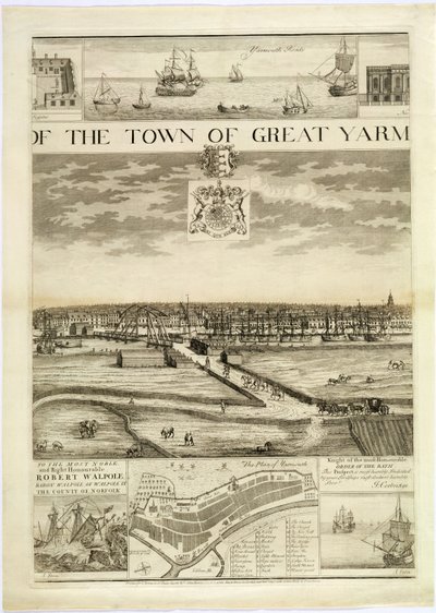 Die Westansicht der Stadt Great Yarmouth in Norfolk, graviert von John Harris von J. Corbridge